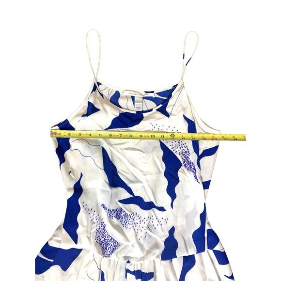 DIANE VON FURSTENBERG Silk Shorts Jumpsuit 6 Blue White Pockets Spaghetti EUC - Picture 11 of 13